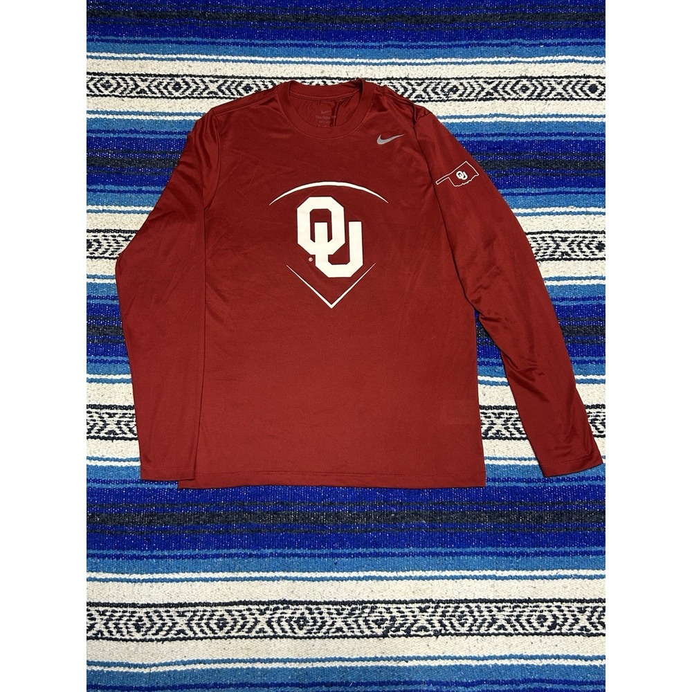 Nike Oklahoma Sooners OU Dri-Fit Red Long Sleeve Shirt Size Medium The Nike Tee